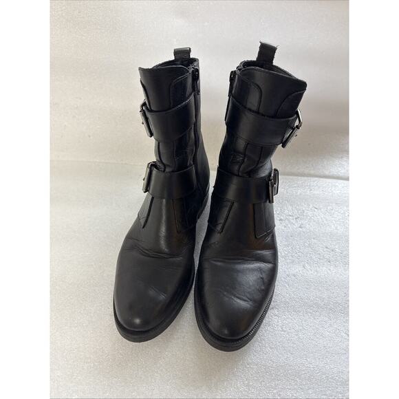 Emanuele Crasto boots Woman 39 EU 9 black Leather Double Buckle Italian Combat - Picture 4 of 14